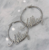 CUSTOM FINE SCRIPT NAMEPLATE HOOP earrings