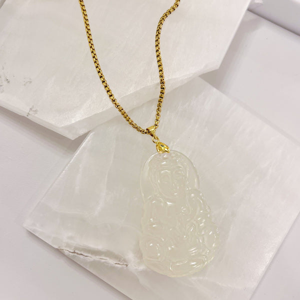 LARGE KWAN YIN WHITE JADE necklace