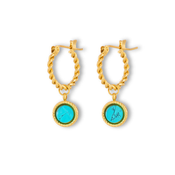 TURQUOISE ROUND DROP HOOP earrings