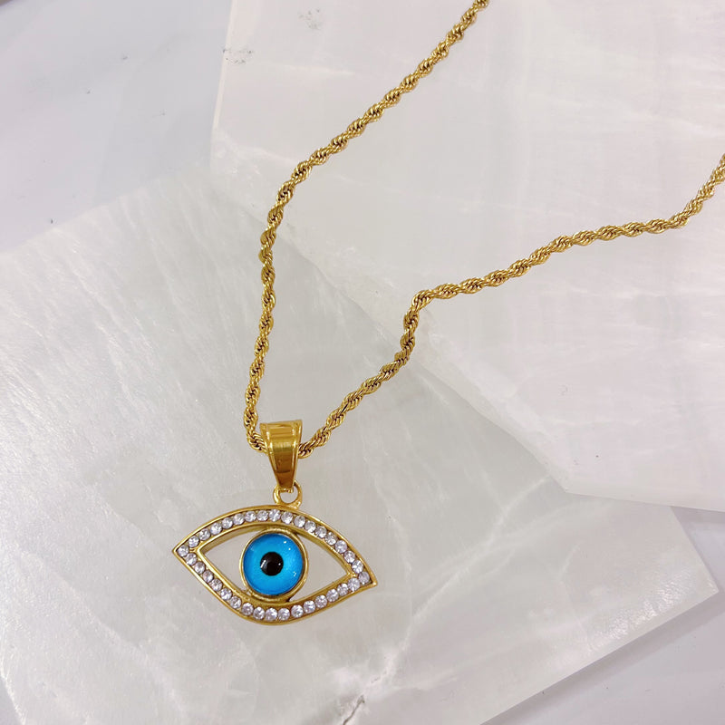 Two Line Eye Necklace, Gold Charm Necklace, Evil Eye Pendant Necklace,  Protection Necklace. CZ Eye Layering Necklace, Demi-fine Jewelry - Etsy