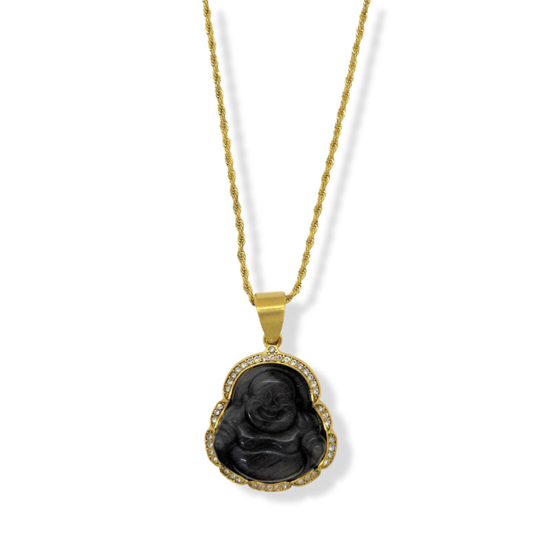 Solid 14k Yellow Gold Diamond Buddha Necklace - jade Buddha Necklace - –  IROLD